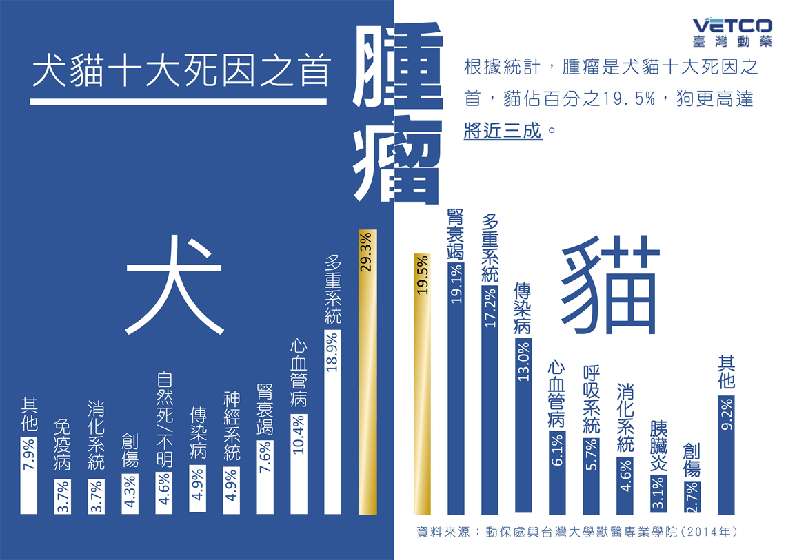 狗腫瘤,狗癌症,寵物腫瘤,寵物癌症治療藥物研發公司-犬貓十大死因調查結果圖